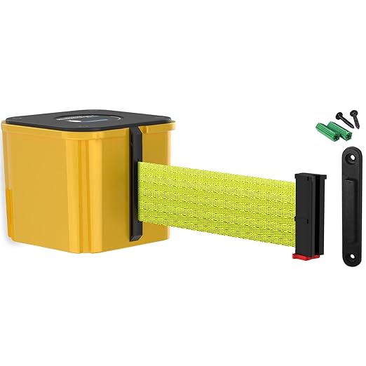WM412 Retractable Belt Wall Mounted Yellow Crowd Control Barrier and Receiving End, 30' Fluorescent Yellow Belt