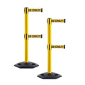 CCW Series WBB-200D - Set of 2 Retractable Dual Belt Stanchion Safety Barrier, Heavy-Duty Rubber Base Yellow Post (7.5 Foot Belt, Yellow with"Authorized Access Only" Black Letters Belt)