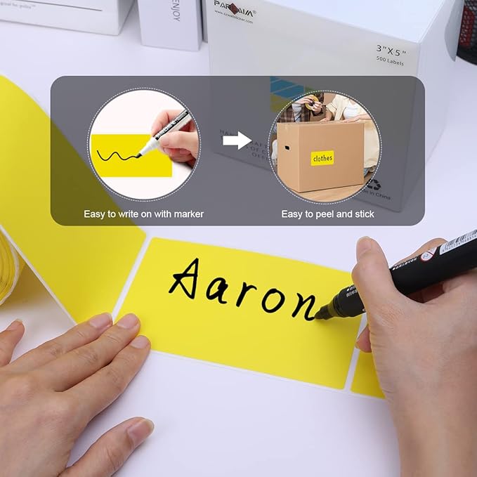 PARLAIM 5" x 3" Rectangle Color Coding Labels,500 per Inventory Labels Color Code Stickers Dispenser Box,Yellow Sticker Labels for Inventory,Family School Storage Bins Label (Yellow)