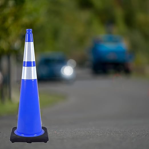 6 Pack 36 Inch Blue Heavy Duty PVC Cones with Stable Black Base, Professional Traffic Management, Parking Lots, Highway Safety, Work Sites (6, Blue, 36 Inch)