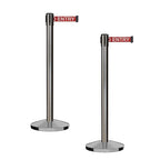 CCW Series RBB-100 - Set of 2 Stanchion Retractable Belt Barriers (11 Foot Belt, Red with"NO Entry" White Letters Belt with Satin Stainless Steel Post)
