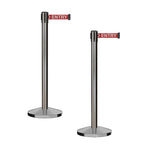 CCW Series RBB-100 - Set of 2 Stanchion Retractable Belt Barriers (9 Foot Belt, Red with"NO Entry" White Letters Belt with Satin Stainless Steel Post)