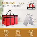 XXXL Insulated Food Delivery Bag - Reusable Thermal Cooler Grocery Bags for Catering&Delivery, Pizza Carrier for Events, Large Capacity Bag Keeps Food Hot/Cold for Shopping, Commercial (Red with Base)