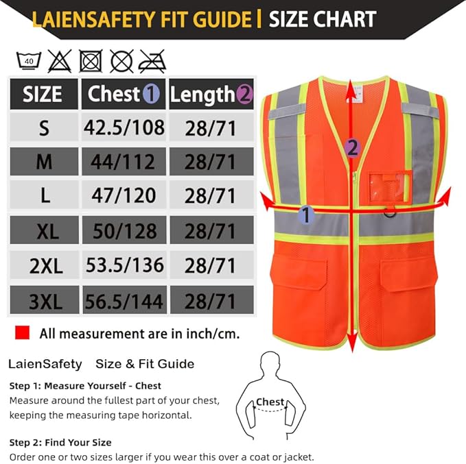 Safety Vest for Men Women,Hi Vis Construction Mesh Class 2 High Visibility Reflective Vest with Pockets,Meets ANSI/ISEA Standards(EK1-178-Orange-M)
