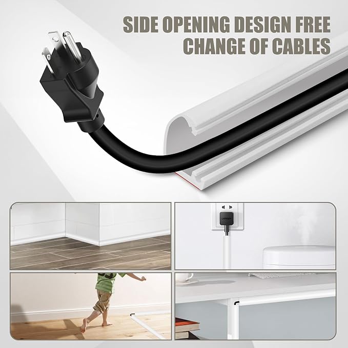 Cord Wall Cover, 236in Self-Adhesive Wire Covers for Cords on Wall, Extension Cable Hider for Floor, Mounted Tv, Home and Office Cavity 0.63" Wx0.31 H (White)
