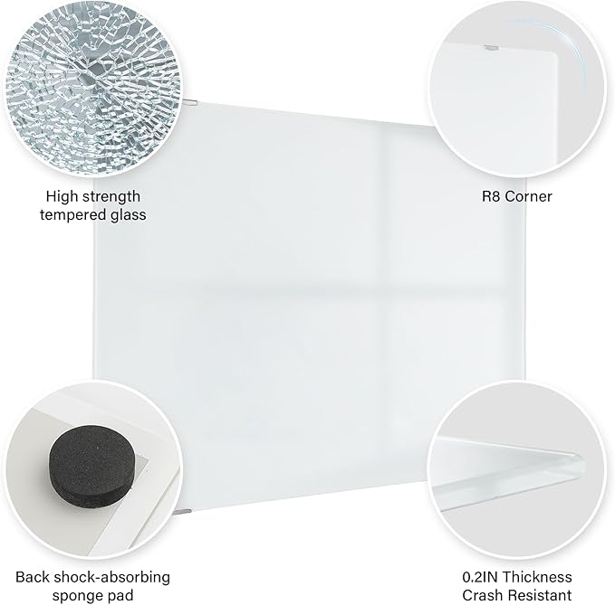 Wall-Mounted Magnetic Glass White Board - Dry Erase Glass Board Wall Mounted, Ideal for Office Classroom School Kitchen and Home, Durable Whiteboard Frameless (48''x36'').