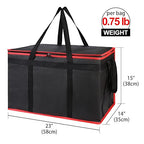 Bodaon 3-Pack Insulated Food Delivery Bag for Hot and Cold Meal, XXXL Cooler/Thermal Bags, Grocery Tote Insulation Bag for Catering, Large Pizza Warmer, Black with Red Edge