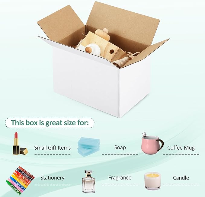Eupako 6x4x4-Small-Shipping-Boxes-30-Pack-White-Corrugated-Box-Mailers, Cardboard Boxes for Packaging Small Business, Mailing