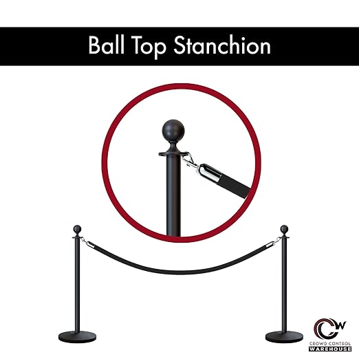 Montour Line Cline Post and Rope Stanchion, Sloped Base, (Polished Stainless Steel Post, Ball Top)