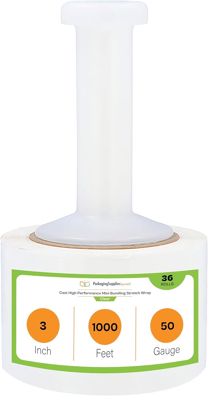 Mini Stretch Wrap for Packing with Handles, 36 Pack, 3 Inch x 1000 Feet, Durable Clear Plastic wrap for Moving, Packing wrap Plastic roll Also a Furniture Wrap