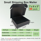50 Pack 7x6x2'' Small Shipping Boxes, Black Corrugated Cardboard Mailers for Mailing Packaging Business (BK762-50)