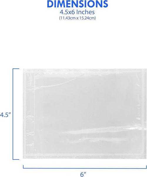 100 Count 4.5" x 6" Shipping Label Envelopes, Clear Packing List Pouches with Self-Adhesive Back, Top Loading for Shipping Labels Sleeves, for Packing Slips, Labels Invoices & Paperwork. GPI