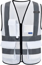 A-SAFETY 4XL-5XL,Hi Reflective Safety Vest,Hi Vis Bright Neon Colors Safety Vest with 4 Reflective Strips 7 Pockets(White)