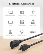 [UL Listed] Cable Matters 2-Pack 16 AWG Heavy Duty 13A Short Power Extension Cord - 1ft, 3 Prong Power Cord Extension, NEMA 5-15P to NEMA 5-15R, Black