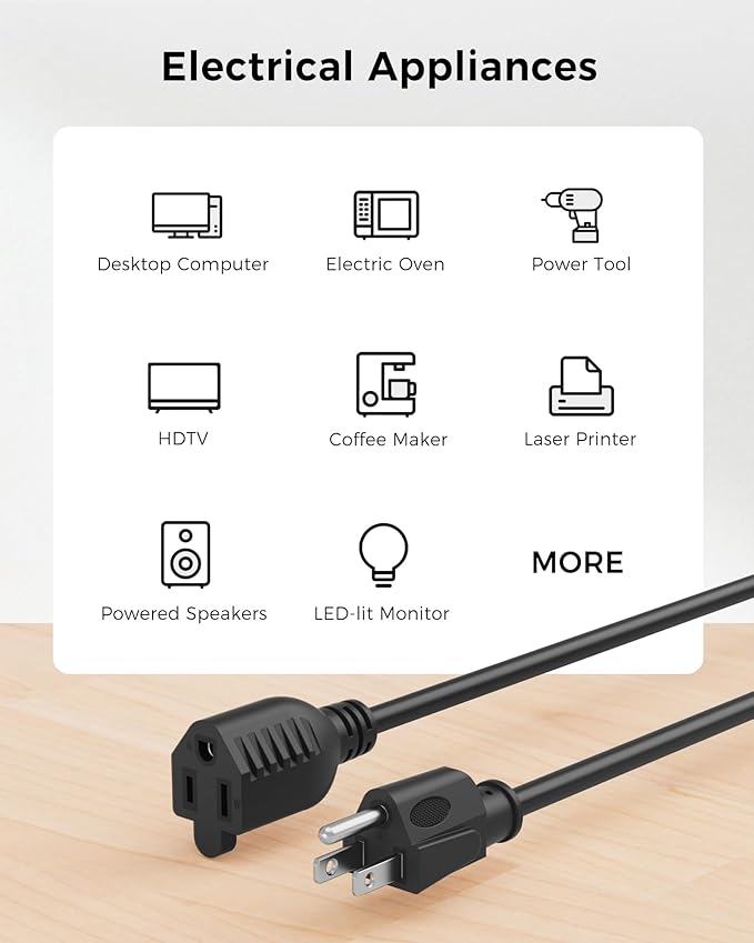 [ETL Listed] Cable Matters 16 AWG Heavy Duty 13A Long Power Extension Cord - 35ft, 3 Prong Power Cord Extension, NEMA 5-15P to NEMA 5-15R, Black