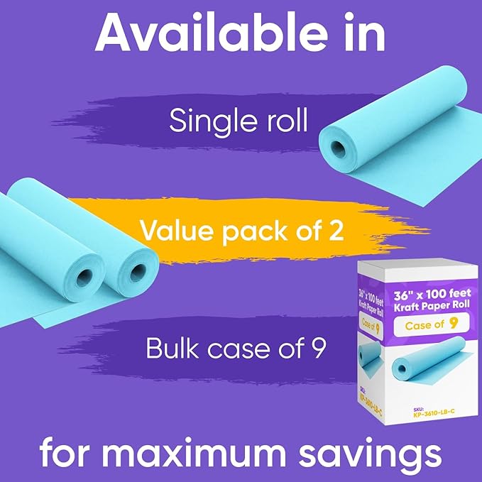 36" x 1200" (100 ft) Light Blue Kraft Paper Roll (Value Pack of 2), 45 lbs Thickness, Made in USA Colored Kraft Paper for School, Bulletin Board - Odorless, Non-Toxic, Safe for Kids