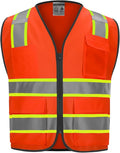 9 Pockets High visibility Class 2 Safety Vest，Hi Vis Vest with 2 inch wide Reflective Strips security vest with Zipper construction work vest for men &women Orange，Large
