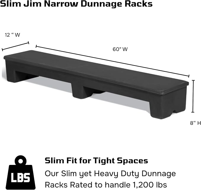 Slim Jim DUN5016 Narrow Heavy-Duty Plastic Poly Dunnage Rack for Commercial Storage 60" x 12" x 8" with 1000 lb Capacity | For Storage, Warehouses, Merchandising - 2 Pack