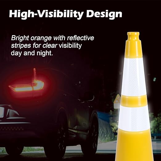 8 Pack 28 Inch Yellow Traffic Cones Heavy Duty with Black Base, Perfect for Large Field Sports, Construction Sites, Parking Control (8, Yellow, 28 Inch)