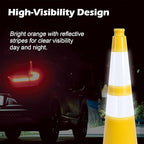 6 Pack 28 Inch Yellow Reflective Traffic Cones, Heavy Duty Black Base Safety Cones for Work Zones, Roadside Assistance and Maintenance Areas (6, Yellow, 28 Inch)