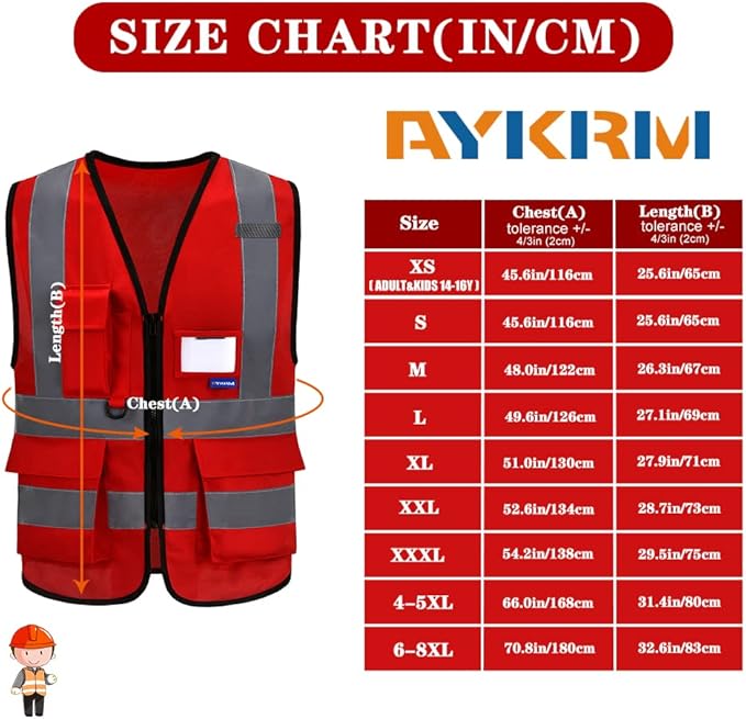 A-SAFETY Big and Tall Red Reflective Safety Vest 4XL 5XL