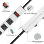 JUNNUJ Metal 12 Outlet Power Strip, Mountable Heavy Duty Power Strip, 1200J Surge Protector Wall Mount Screws Outlet with Switch, Gaming Desk Strips Wide Spaced 15A 125V 1875W, 10 FT 14AWG Power Cord