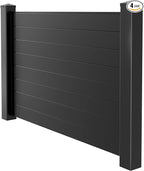 Black Panel & Post Aluminum Privacy Fence Kit – (2) 4"x4"x9' Matte Black Dig & Set Posts with Caps, (1) 72" W x 46" H Fence Panel, (100) Screws