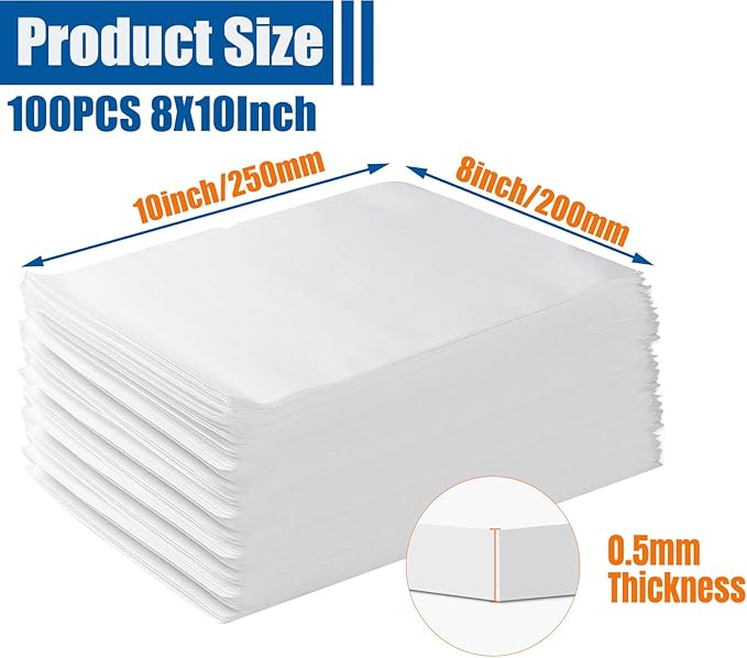 100 Pack Foam Pouches, Cushion Foam Wrap Pouches for Moving and Storing, 8"x10" Foam Wrap Pouches Protect Fragile Items, Protect Mug, Glasses, China, and Dishes, Packing supplies