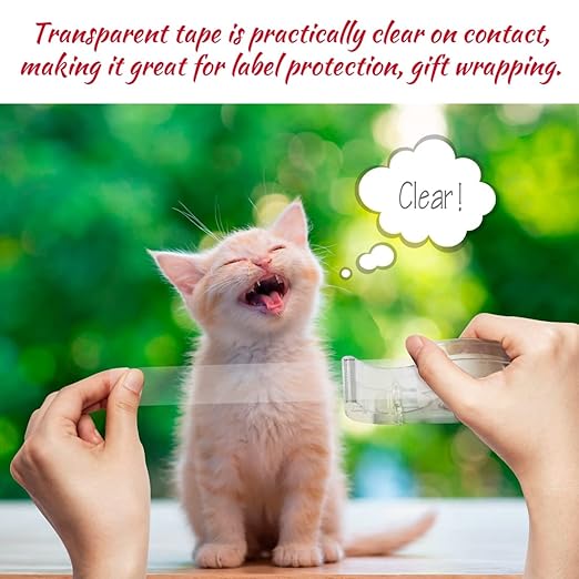 Transparent Tape, Clear, Christmas Gift Wrap Tape, Office Repair Home School Supplies 7/10 X 1000 Inches 24 Rolls with Dispenser