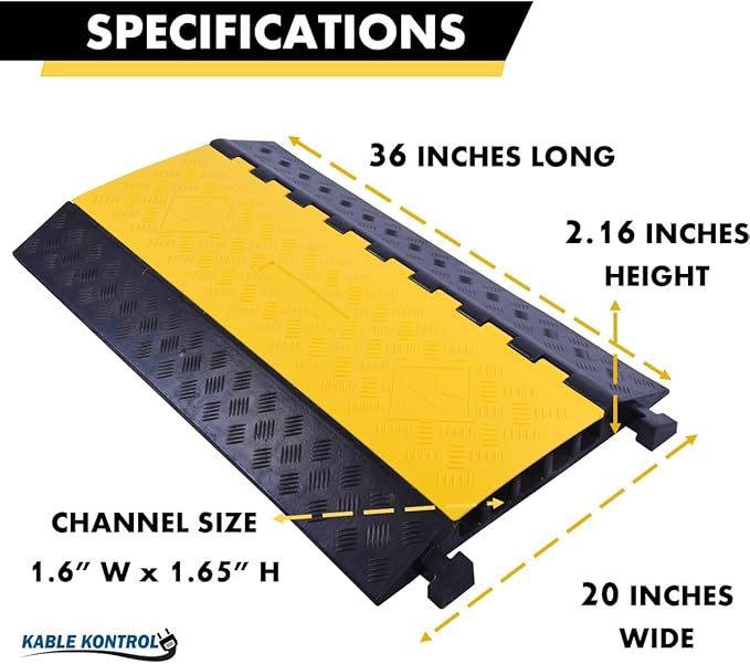 Kable Kontrol Atlas Heavy Duty Cable Protector Ramp - 5 Channel Bulk Wholesale Pallet - 10 Pcs - 36" Long Black & Yellow - 36,000 Lbs Capacity - Rubber Speed Bump Wire Protector Cord Cover - CP9988