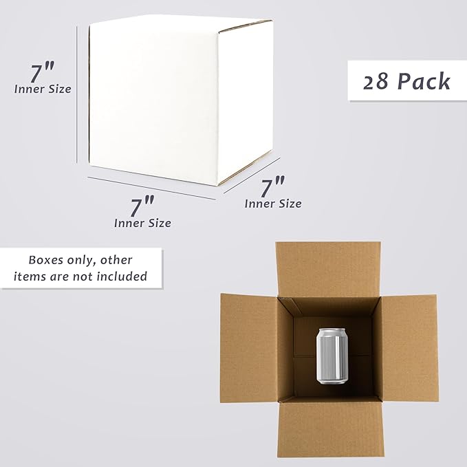 Frametory 7x7x7 Pack of 28 Corrugated Cardboard Packing Shipping Mailing Moving Carton Boxes, White