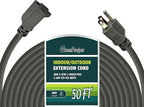 12 Gauge Indoor Outdoor Heavy Duty Grey Extension Cord50 FT, 12 AWG SJTW Electrical Cable, Weather-Resistant Power Cord, Great for Gardenfor, Offices and Lawns