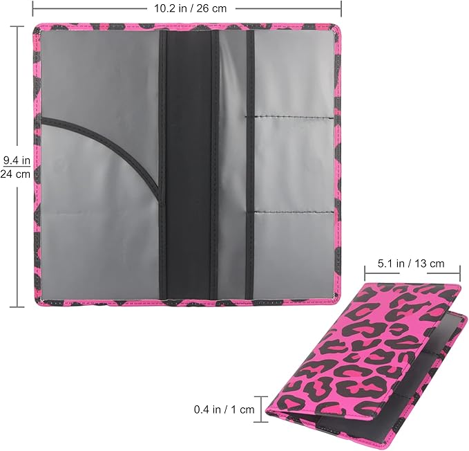 Premium Car Registration & Insurance Card Holder with Magnetic Shut, Vehicle Glove Box Car Organizer - For Documents, Cards, License (Leopard B)