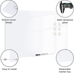 Magnetic Glass Whiteboard, 36" x 24" Glass Dry Erase Board for Wall, Large Frameless White Board with 1 Marker Tray and 3 Magnets for Office, Home, Classroom - Ultra White