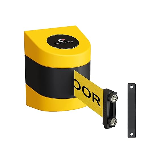 Crowd Control Warehouse - CCW Series WMB-230 Magnetic Wall Mount Retractable Belt Barrier - 30 Foot Belt, Yellow with"Caution - Wet Floor" Black Letters Belt with Yellow ABS Case