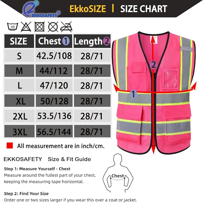 Safety Vest for Men Women,Mesh High Visibility Construction Work Vest with Reflective Strips,Meets ANSI/ISEA Standards(EK175-Mesh-Hot Pink-2XL)