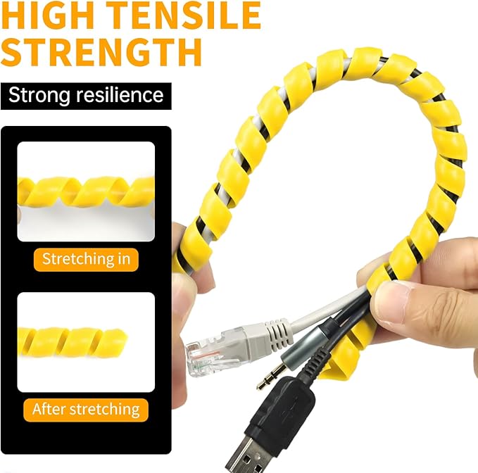 Spiral Cable Wrap, 16.4ft, 33ft Wire Protection Sleeve Cover Cable Organizer Pipe Flexible Spiral Wrap Winding Tube Prevent Cat from Chewing Cables (Yellow, 10mm (3/8")-16.4ft)