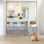 unipaws 24”H Free Standing Pet Gate for Dogs and Cats, Wooden Dog Gates for Doorway, Stairs, Dog Room Divider, Step Over Foldable Pet Fence for The House, Expandable Barrier, Indoor Use, Grey