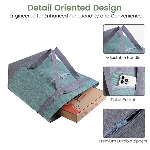 Insulated Reusable Tote Bag for Grocery Shopping for Women/Men, Waterproof Cooler Bags for Travel/Beach/Picnic, Pizza/Food Delivery Bag to Keep Food Cold/Hot for Catering (Oxford Cloth, Green)