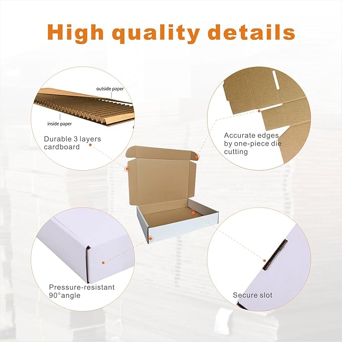 Corrugated Mailers, 11 1/8" x 8 5/8" x 2"(Inner Size), 25 Pack, Cardboard Shipping Boxes, Oyster White (CM1182-25)