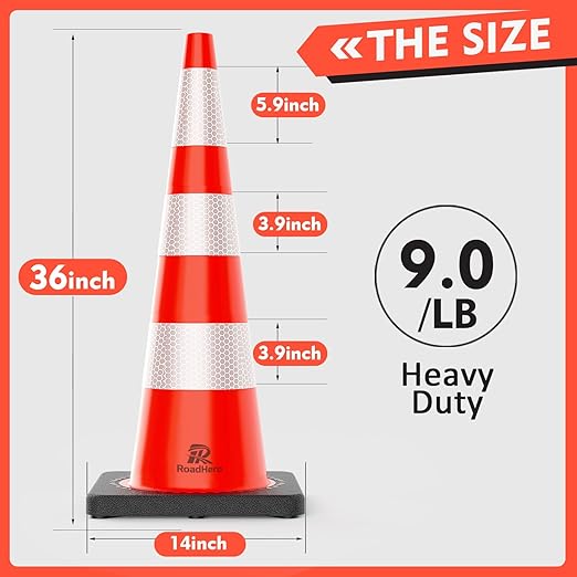 RoadHero 12 Pack Traffic Safety Cones 36 Inch, PVC Cone with Black Weighted Base, Orange Cones with Reflective Collars for Parking Lot, Road Safety, Construction Events