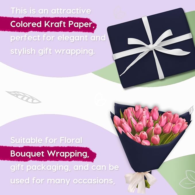 PerkHomy 24" x 1,440" (120') Navy Blue Kraft Paper Roll for Craft Bulletin Board Paper Art Table Covering Crafting Gift Wrapping Bouquet Packing Parcel 80GSM 55LB (Navy Blue, 24" x 120')