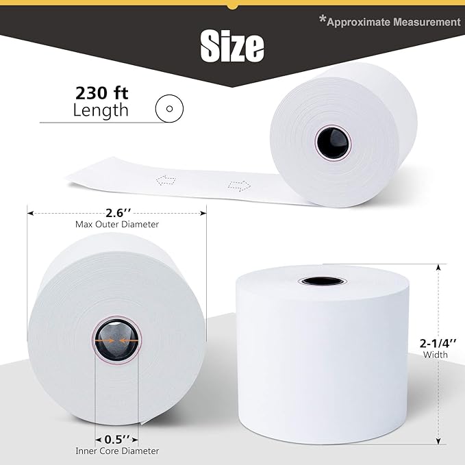 Azure Zone, Thermal Paper 2-1/4 X 230ft 100 Rolls, Fits Most POS Machines and Cash Registers, Great for Business Sales