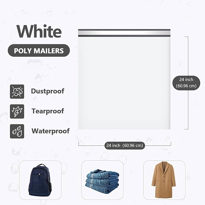 Large Poly Mailers 24x24 Inch 200PCS, 5 Layer Waterproof Self-Seal Shipping Bags for Clothes,Mailing,Books,Package, Strong Adhesive Tear-proof Mailers Bags Poly Envelopes for Small Business