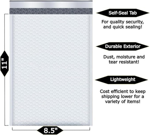 10-Pack 8.5x11" Bubble Mailers White Poly Padded #2 Envelopes Self Seal Shipping Bags Lightweight Tear Resistant Bubble Mailing Envelopes for Small Business Packaging, DVD, Clothing, Books, Gifts