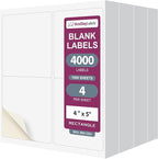 NextDayLabels – 4” x 5” Rectangular Sticker Labels for Printer - White Laser/Inkjet Printer Labels Return Address Labels Shipping Label Stickers (1000 Sheets, 4 Per Sheet, 4000 Labels)