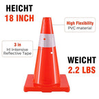 Traffic Safety Cones 18 Inch 4 Pack - Orange Road Parking Cones with Reflective Collars, Heavy Duty PVC Construction Cone Structurally Stable for Road Parking, Traffic Control, Driveway
