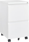2 Drawers File Cabinet with Lock Metal Vertical File Cabient with Wheels Mobile File Cabinet for Office Home Legal/Letter/a4 Size Require Assembly (White, 2 Drawers)