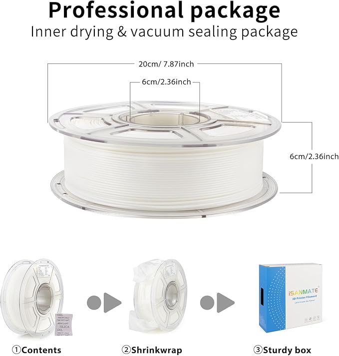 iSANMATE ASA Filament 1.75mm White 3KG, UV & Weather Resistant 3D Printer Filament Perfect for Outdoor Functional Parts, Dimensional Accuracy +/- 0.02mm, 3kg Spool