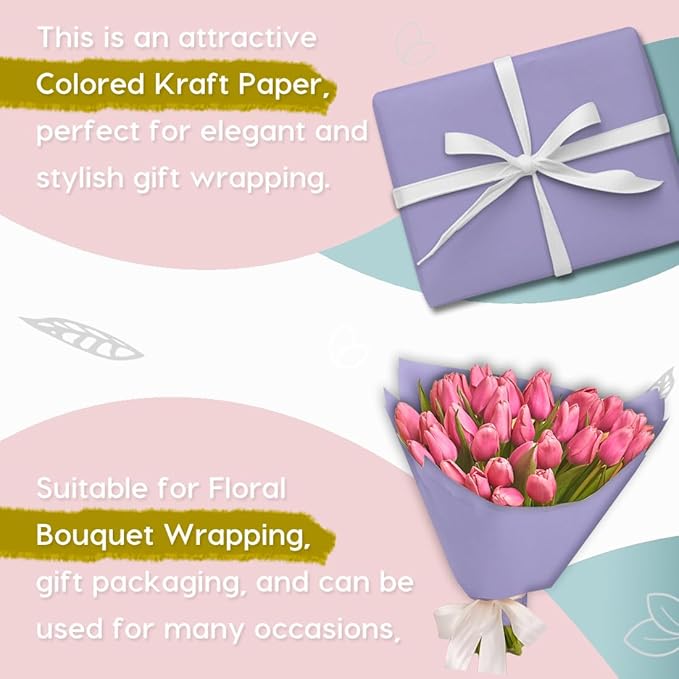 PerkHomy 48" x 1,440" (120') Light Purple Kraft Paper Roll for Craft Bulletin Board Paper Art Table Covering Crafting Gift Wrapping Bouquet Packing Parcel 80GSM 55LB (Light Purple, 48" x 120')